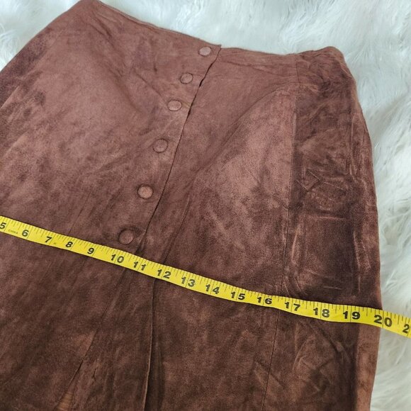 100% Suede Leather Maxi Skirt Size 11/12 W31 Midi Brown Southwest Western Button - Picture 12 of 16